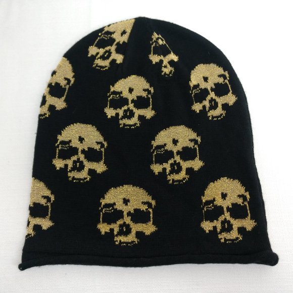 Charlotte Russe Accessories - charlotte russe womens os black gold skull beanie cap floppy oversized hat